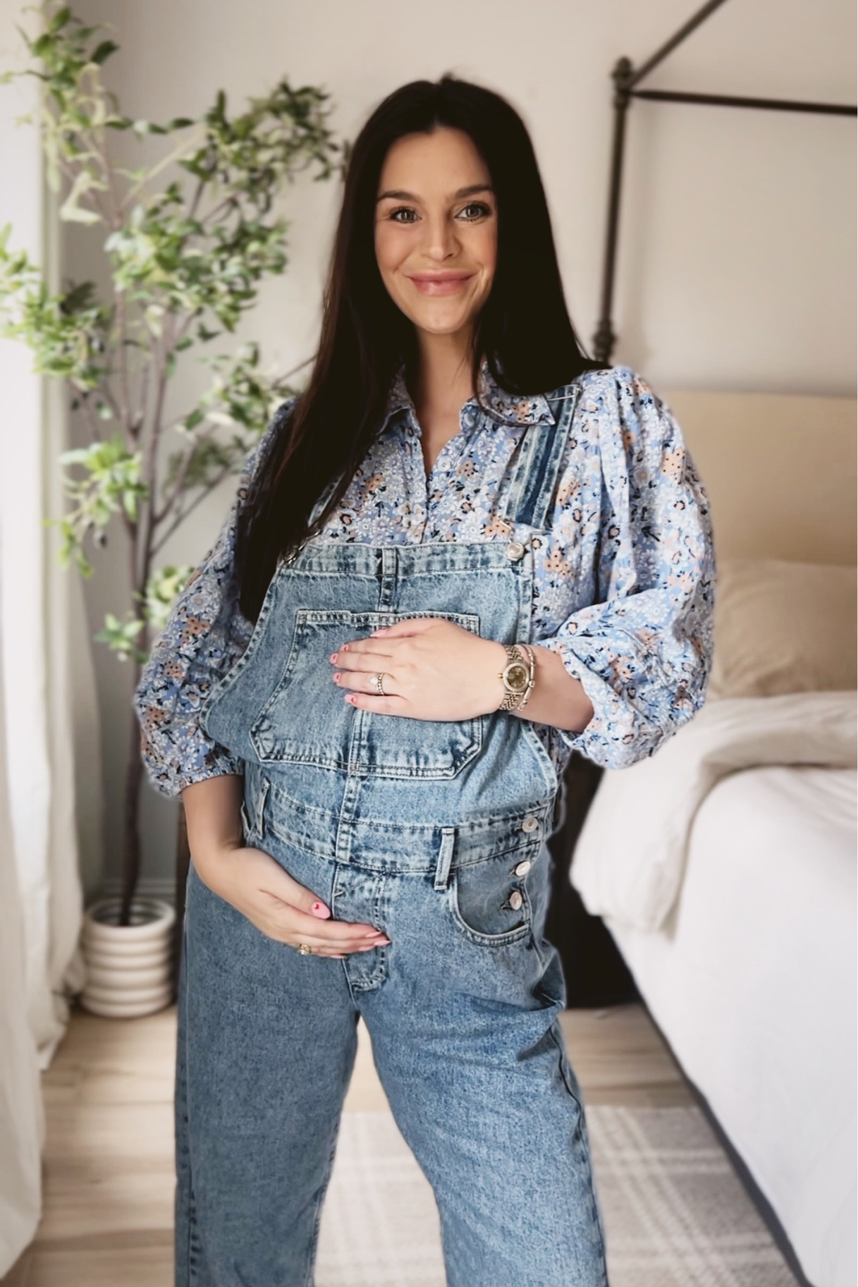 Denim overalls + floral blouse with sneakers or sandals is my fav spring look! Also bump friendly. I sized up in a medium for the baby bump in these overalls  

#LTKbump #LTKSeasonal #LTKstyletip