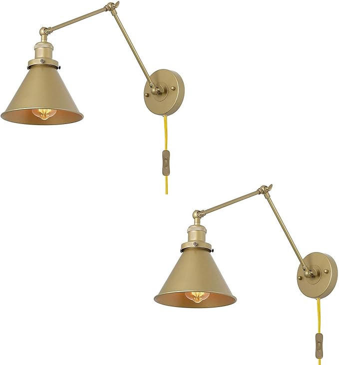 LNC Gold Wall Sconces, Swing Arm Wall Lamp Adjustable Plug-in or Hardwire Light Fixture, 2 Pack | Amazon (US)