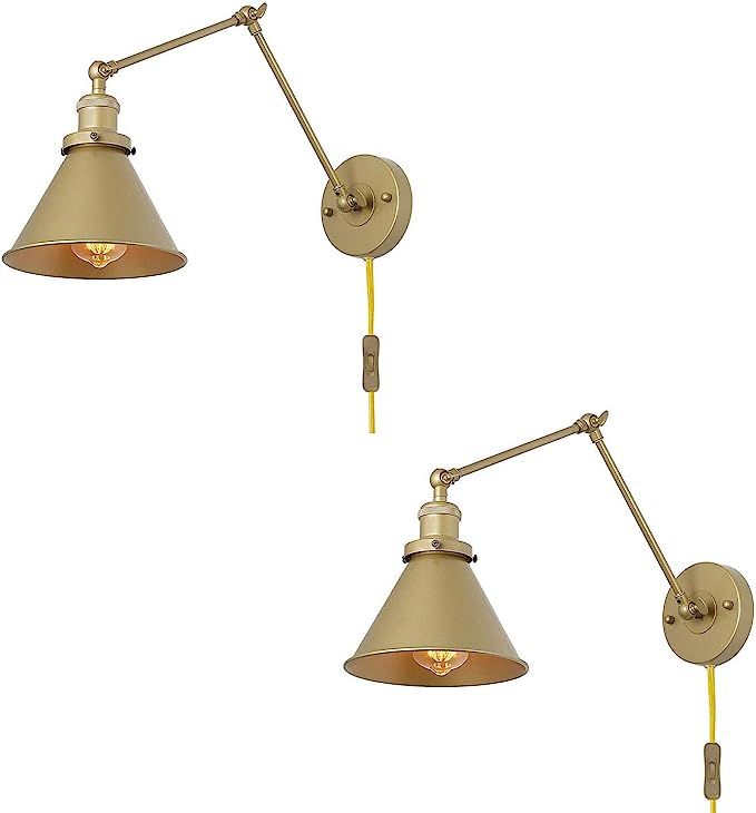 LNC Gold Wall Sconces, Swing Arm Wall Lamp Adjustable Plug-in or Hardwire Light Fixture, 2 Pack | Amazon (US)