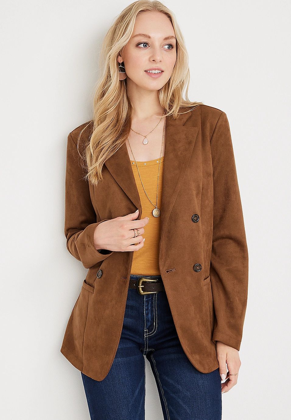 Brown Faux Suede Blazer | Maurices