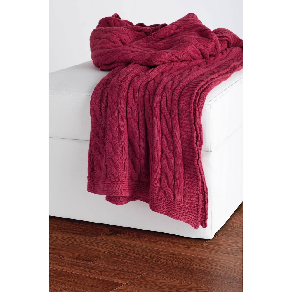 50""x60"" Cable Knit Throw Blanket Red - Rizzy Home | Target