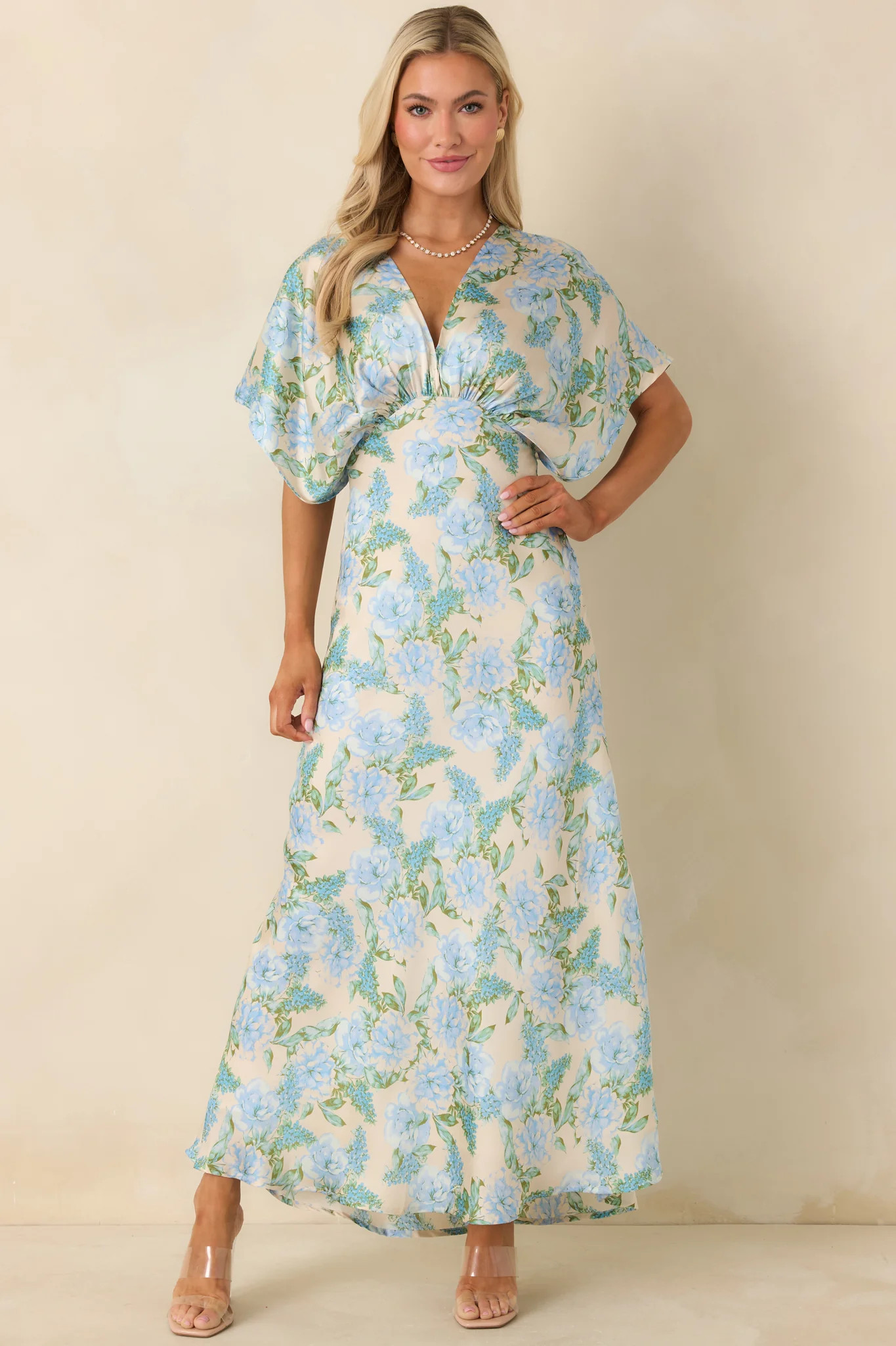 The Lilian Sky Blue Floral Maxi Dress | Red Dress