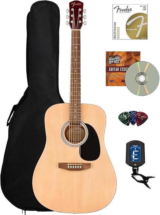Fender Dreadnought Acoustic Guitar - Natural Bundle with Gig Bag, Tuner, Strings, Picks, Fender P... | Amazon (US)