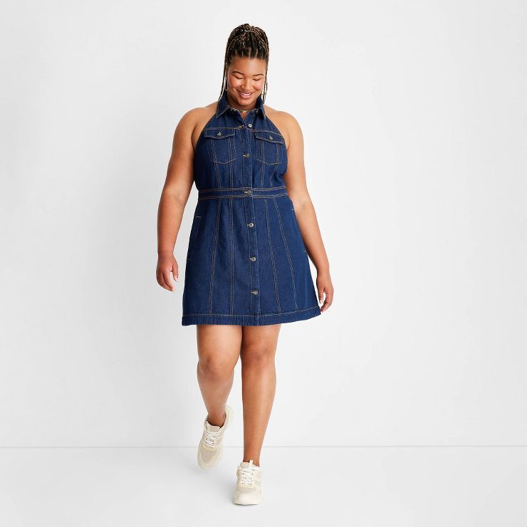 Women's Sleeveless Collared Denim Mini Dress - Future Collective™ with Alani Noelle Blue | Target