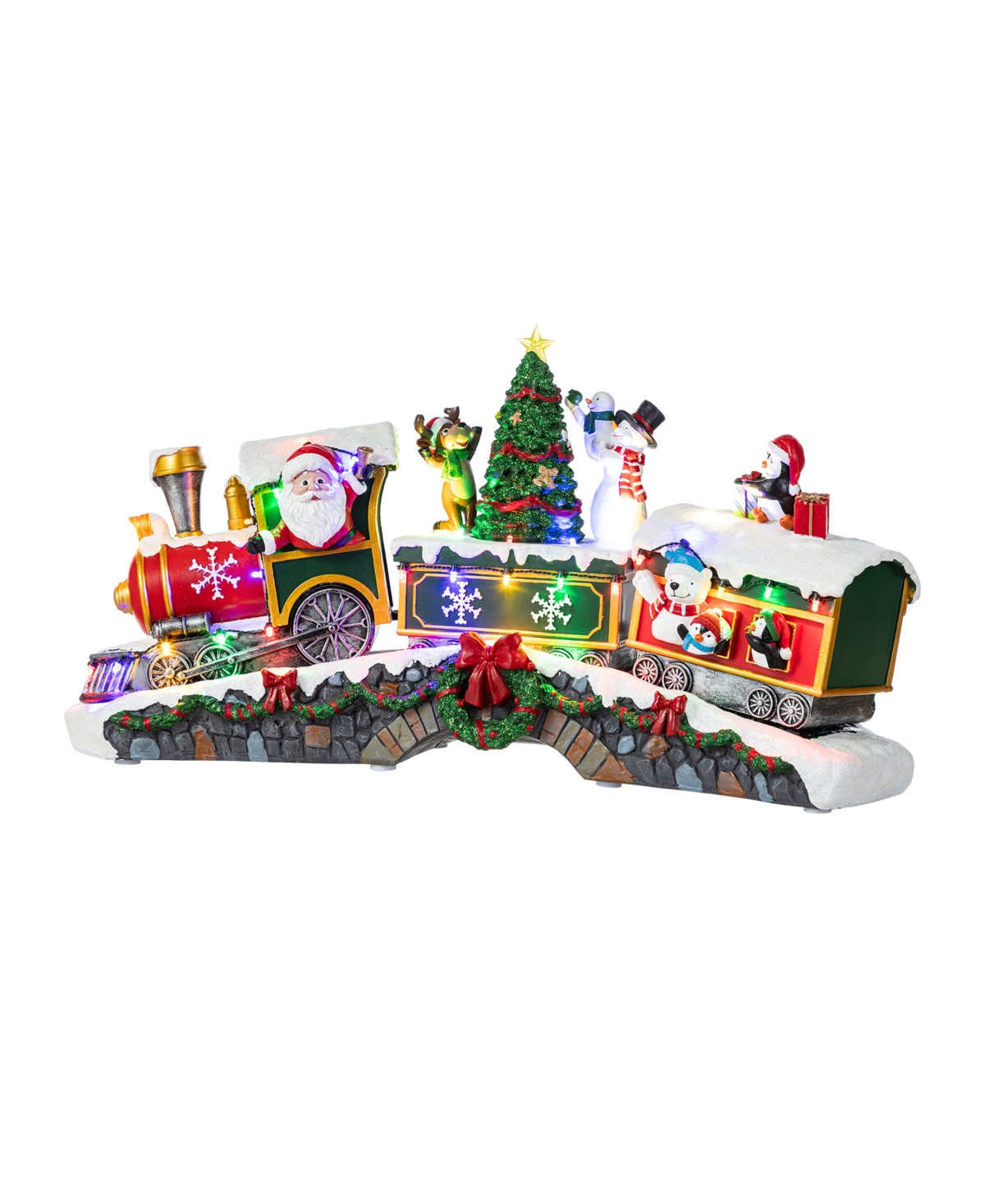 Glitzhome 20" Lighted Resin Christmas Santa Train Village - Multi | Macy's