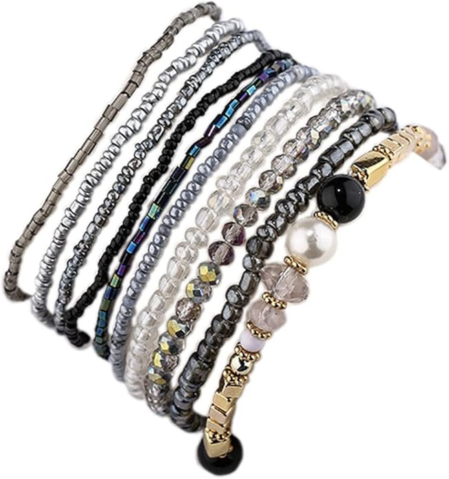 6-10Pcs Bohemian Stackable Beaded Bracelet Set for Women Friend Boho Layered Faux Pearl Crystal S... | Amazon (US)