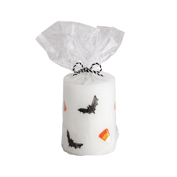 White Handpainted Halloween Pillar Candle | Mud Pie