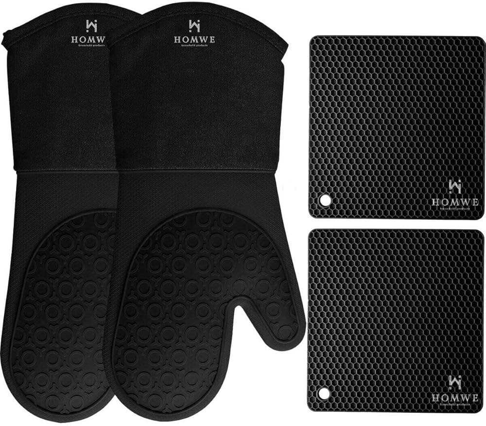 HOMWE Silicone Oven Mitts and Pot Holders, 4-Piece Set, Heavy Duty Cooking Gloves, Kitchen Counte... | Amazon (US)