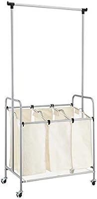 Amazon.com: Amazon Basics 3-Bag Laundry Hamper Sorter with Hanging Pole: Home & Kitchen | Amazon (US)