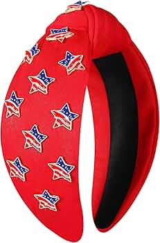 NVENF 4th of July Headbands, American Flag Star Headband Pearl Crystal Rhinestone Knotted Headban... | Amazon (US)