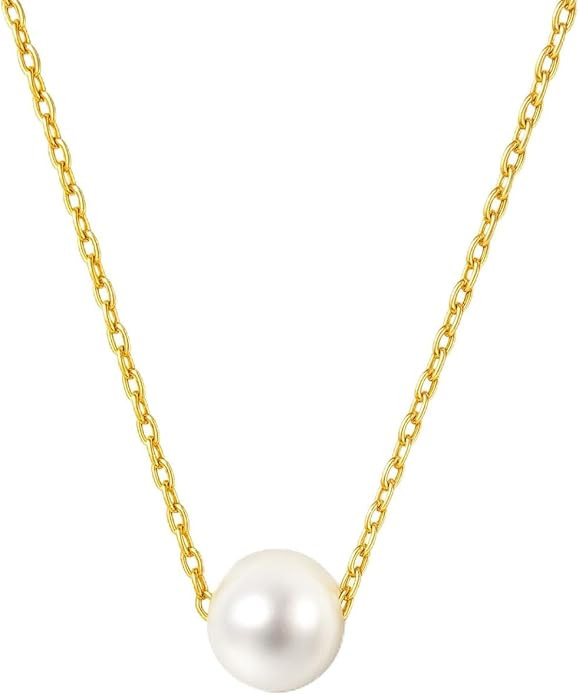 Altitude Boutique AAA+ Genuine Freshwater Single Pearl Pendant Necklace | 14K Gold-Plated Chain |... | Amazon (US)