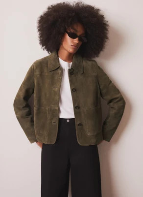 Khaki Suede Jacket | Mint Velvet