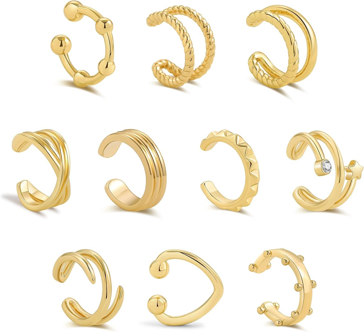 Sloong 10pcs Sparkling Ear Cuff pack Gold Dainty Helix Earrings Huggie Stud Cuff Earrings for wom... | Amazon (US)