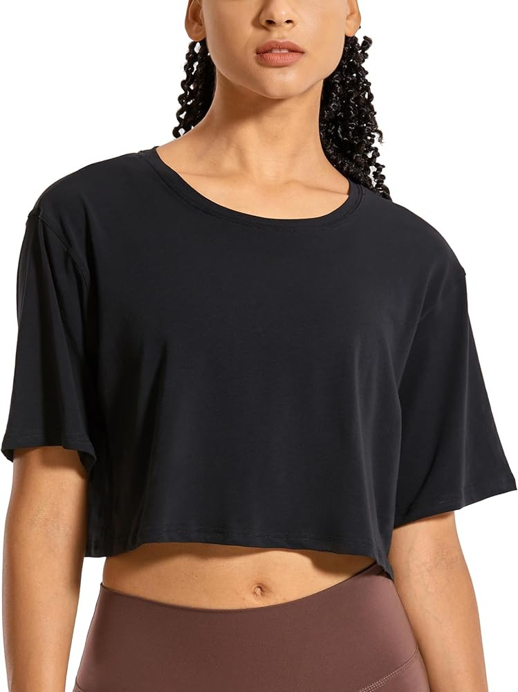 CRZ YOGA Women's Pima Cotton Workout Crop Tops Short Sleeve Yoga Shirts Casual Athletic Running T... | Amazon (US)