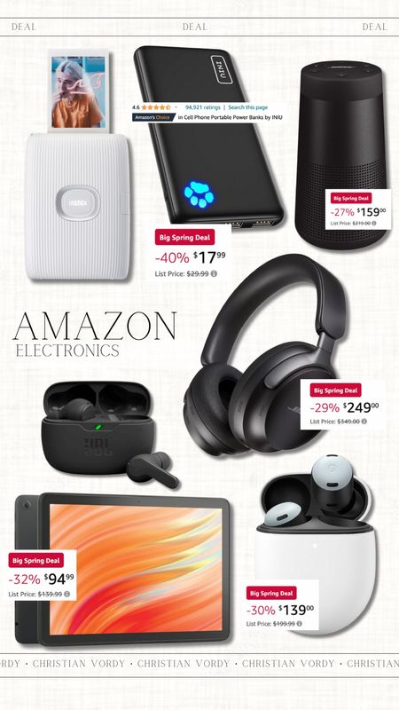 Amazon, Big Spring Sale, Electronics

#christianblairvordy

#amazon #bigspringsale #sale #electronics #headphones #fire #charger #portable #speaker 

#LTKsalealert #LTKtravel #LTKfamily