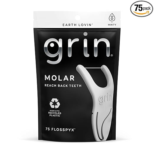 GRIN Molar Flosspyx, Floss Picks, 75 Count, Dental Flossers, Minty Flavor, Recycled Plastic, Grea... | Amazon (US)