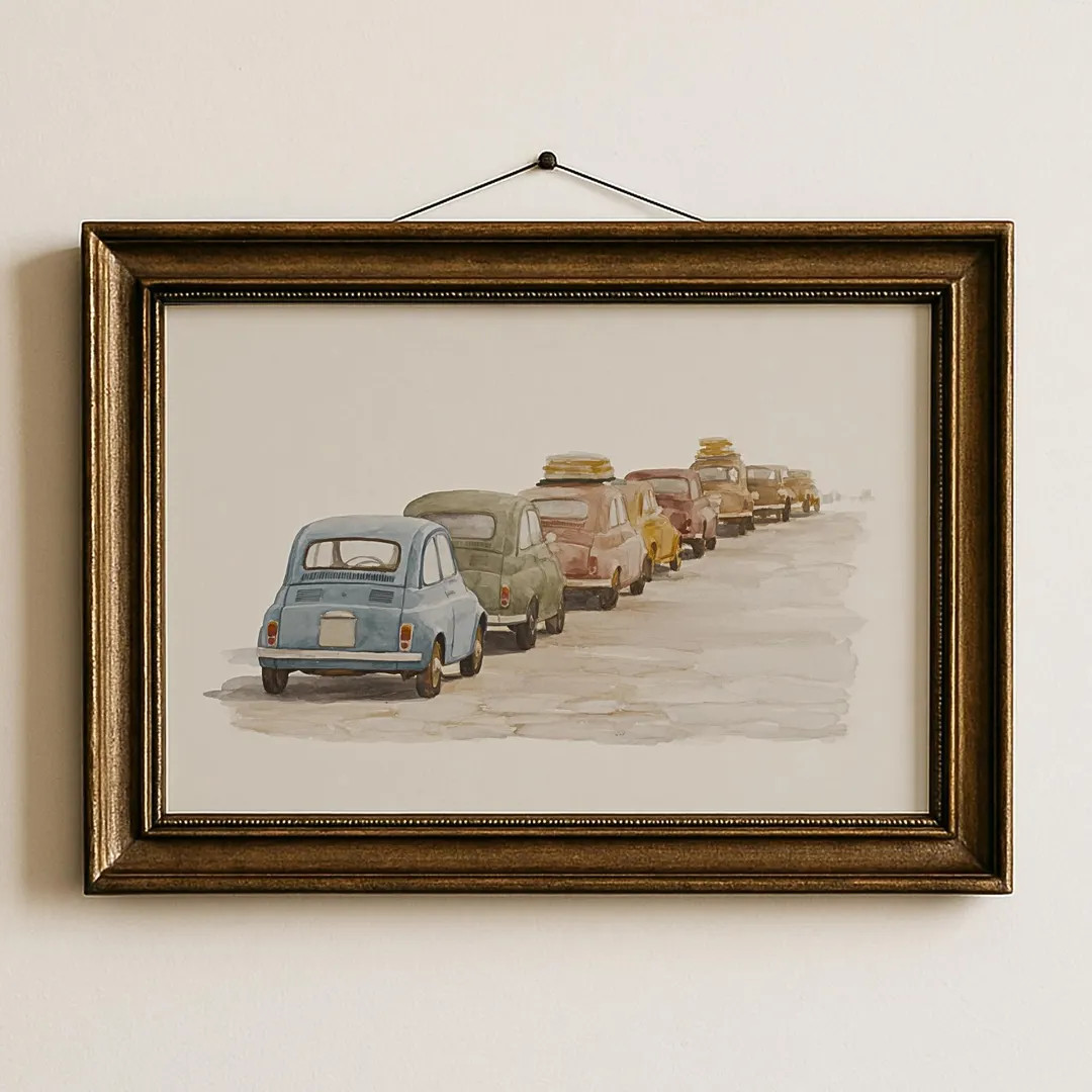 Stacked Cars Wall Art Print Vintage Watercolor Vehicle Artwork Retro Car Illustration for Boy Roo... | Etsy (US)