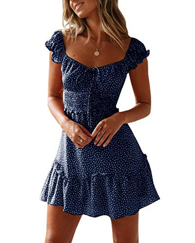 YOBECHO Women's Summer Ruffle Sleeve Sweetheart Neckline Printing Dress Mini Dress | Amazon (US)