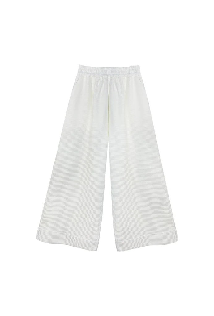 Wide Leg Cropped Trouser - Ribbed White | Shop BURU