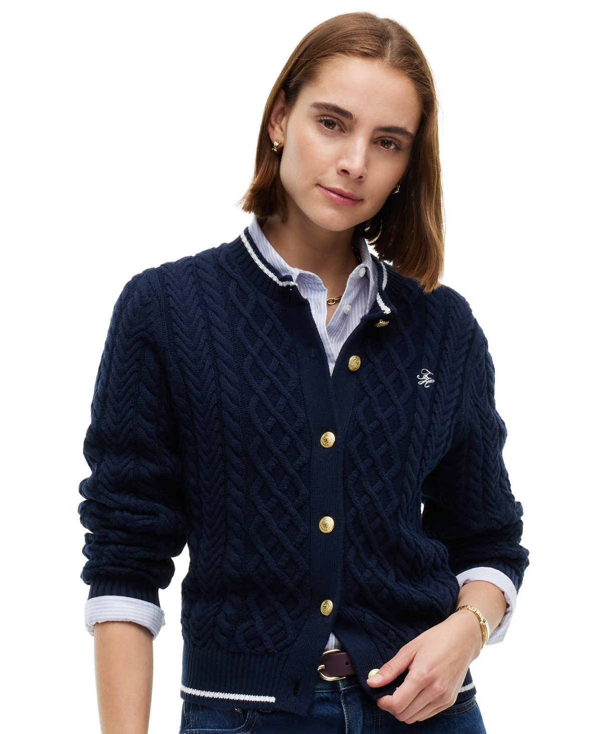 Tommy Hilfiger Women's Heritage Cable Long-Sleeve Cardigan - Dark Blue | Macy's