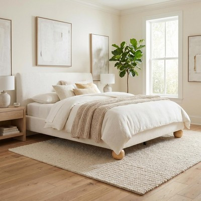 ModernLuxe Queen Upholstered Platform Bed Frame, Premium Boucle Bed with Thick Headboard & Ball-Shaped Wood Legs, Off-White | Target