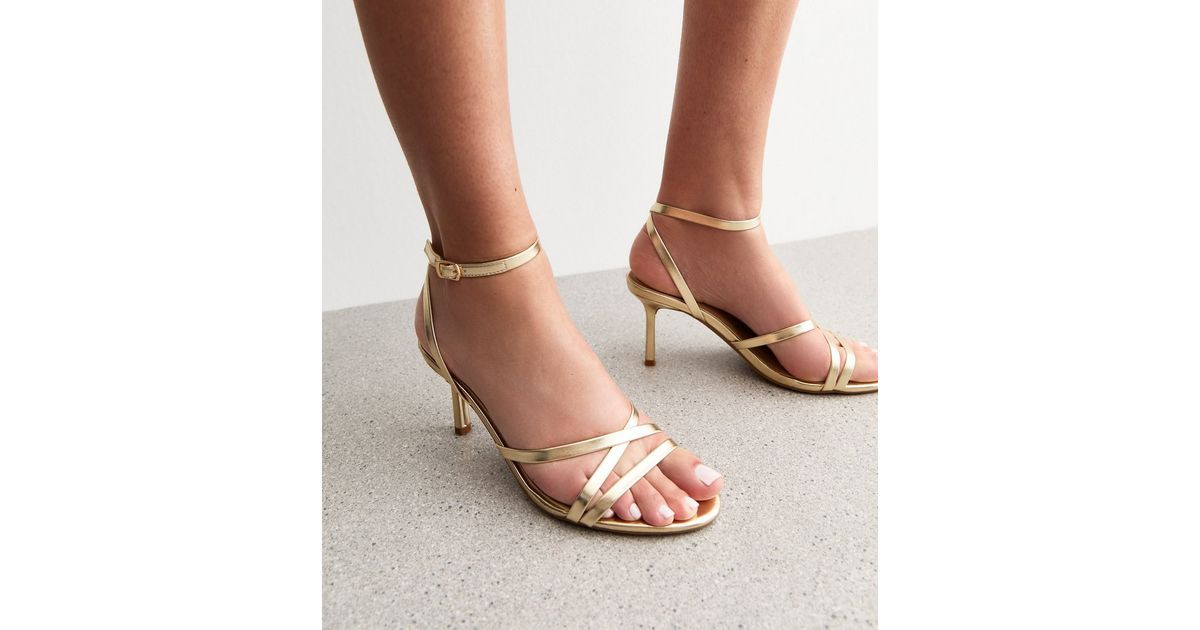 Gold Crossover Strap Stiletto Heel Sandals | New Look | New Look (UK)
