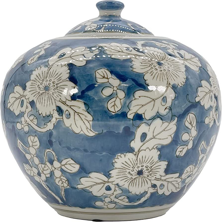 Galt International 8" Blue and White Floral Chinoiserie Jar w/Lid- Ginger Jar, Tea Storage, Decor... | Amazon (US)