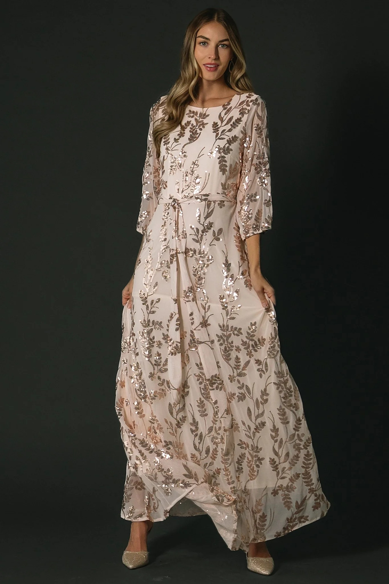 Destiny Sequin Maxi Dress | Rose Gold | Baltic Born