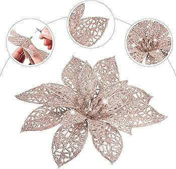 24 Pieces Glitter Poinsettia Christmas Tree Ornament Christmas Flowers Decor Ornament, 3/4/6 Inch... | Amazon (US)