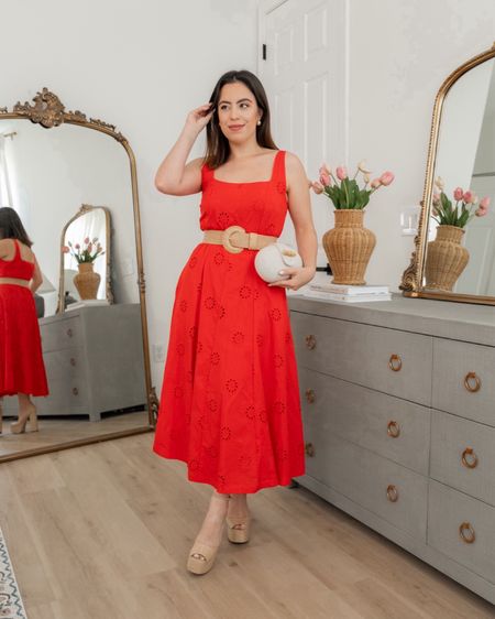 Take a look at this gorgeous red eyelet midi dress! So perfect for a date night and it's only $36. It also comes in other colors. Wearing size XS.
#affordablestyle #walmartfashion #formalwear #summeroutfitidea

#LTKStyleTip #LTKSeasonal #LTKShoeCrush