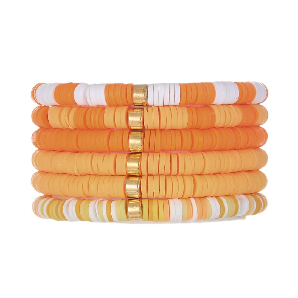 Macaron Multi-layer 6Pcs Bohemia Bracelet for Women Heishi Clay Bead Stretch Bracelets Stackable ... | Amazon (US)
