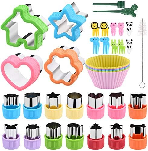 Cookie Cutters Set of 36 with Silicone Baking Cups, Sandwiches Vegetable Fruit Cutters Set for Ki... | Amazon (US)