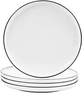 Hoxierence 8 Inch Ceramic Salad Plates, Classic White Round Lunch Plates with Black Line Edges, P... | Amazon (US)