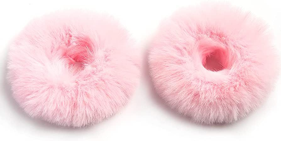 Furling Pompoms Furry Faux Rabbit Fur Hair Scrunchies Artificial Fur Hair Bobbles Elastic Hair Ba... | Amazon (US)
