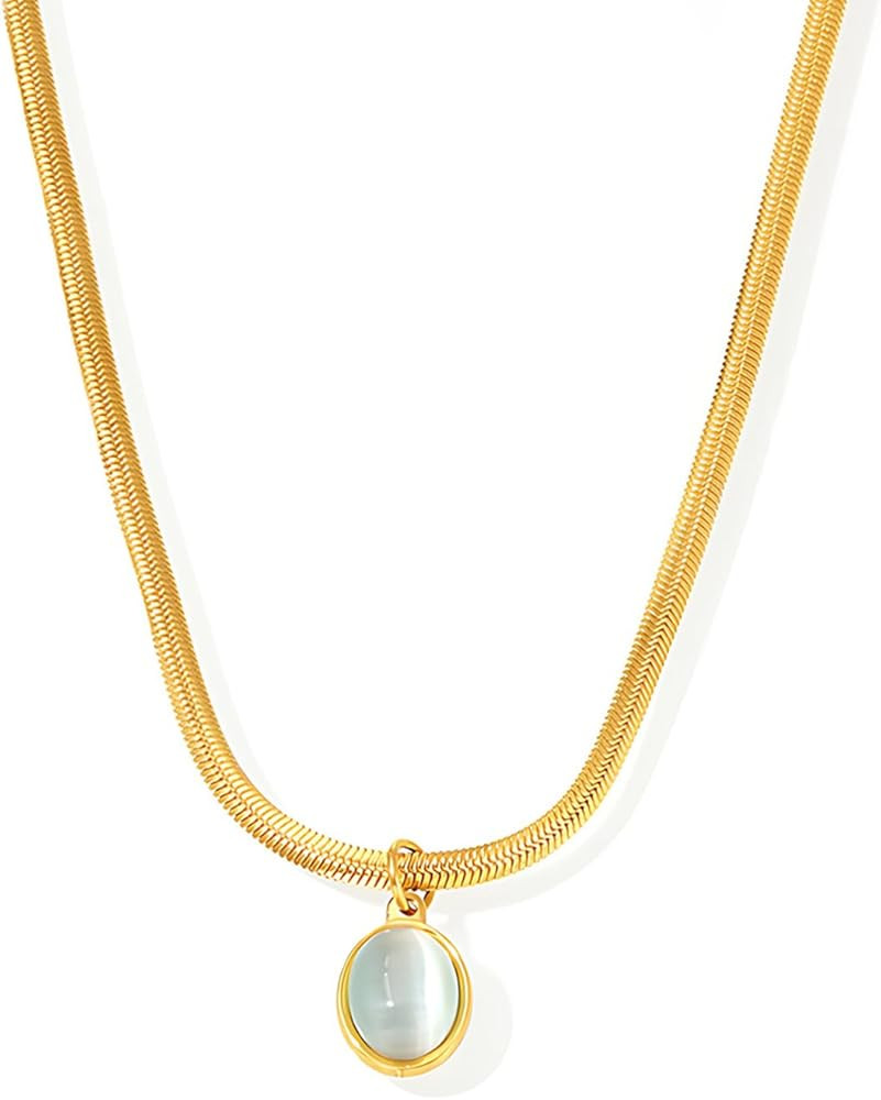 Gold Stainless Steel Snake Chain Necklace with Aquamarine Pendant, Adjustable Jewelry for Women | Amazon (US)
