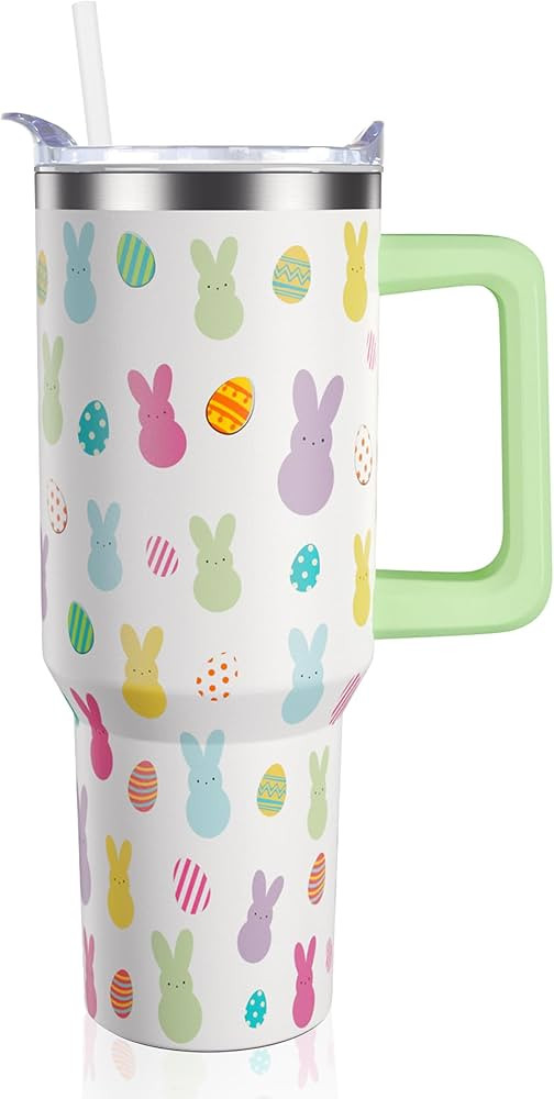 40 oz Easter Tumbler with Handle and Straw, Stainless Steel Insulated Bunny Tumbler 40 oz, Reusab... | Amazon (US)