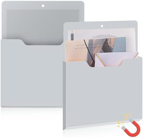 Feifeiya 2 Pcs Magnetic Pocket File Folder for Fridge, Vertical, Grey | Amazon (US)