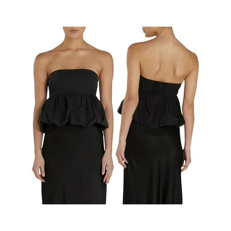 Biezeib Women s Bubble Hem Tube Tops Strapless Solid Color Bandeau Puffball Hem Cropped Shirt | Walmart (US)