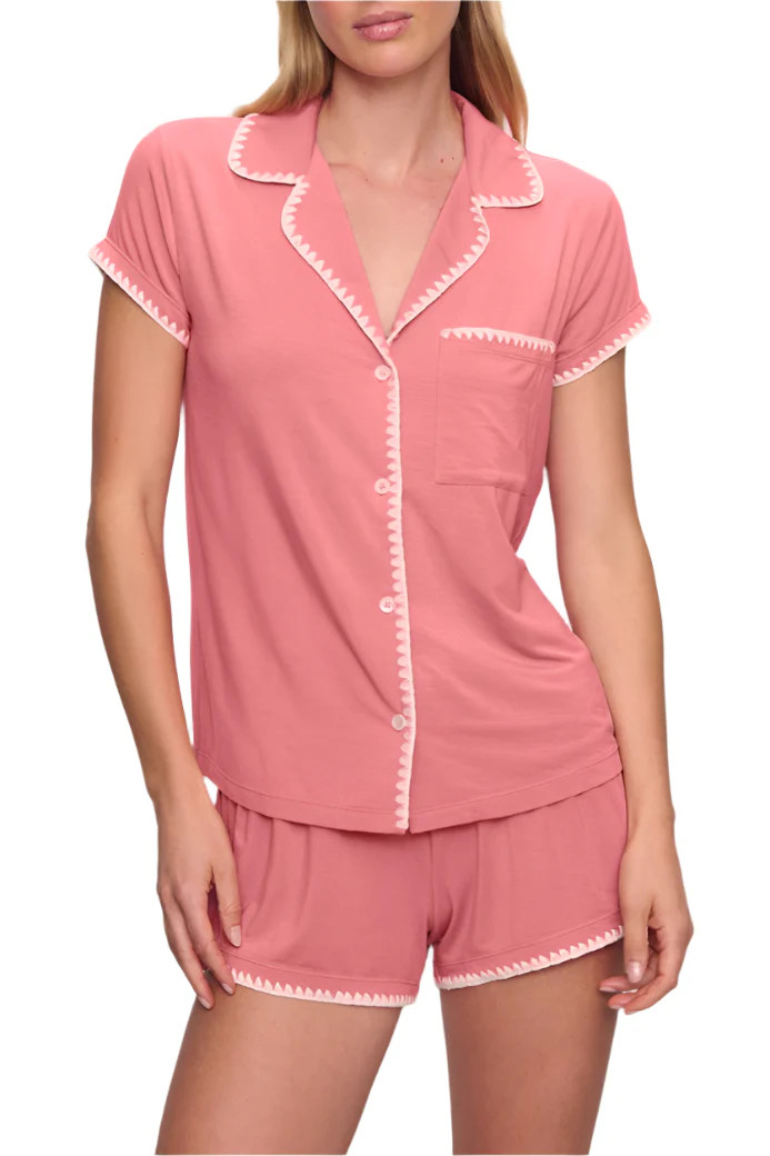 Frida Shortie PJ Set in Sunkissed Coral/Ivory | Over The Moon