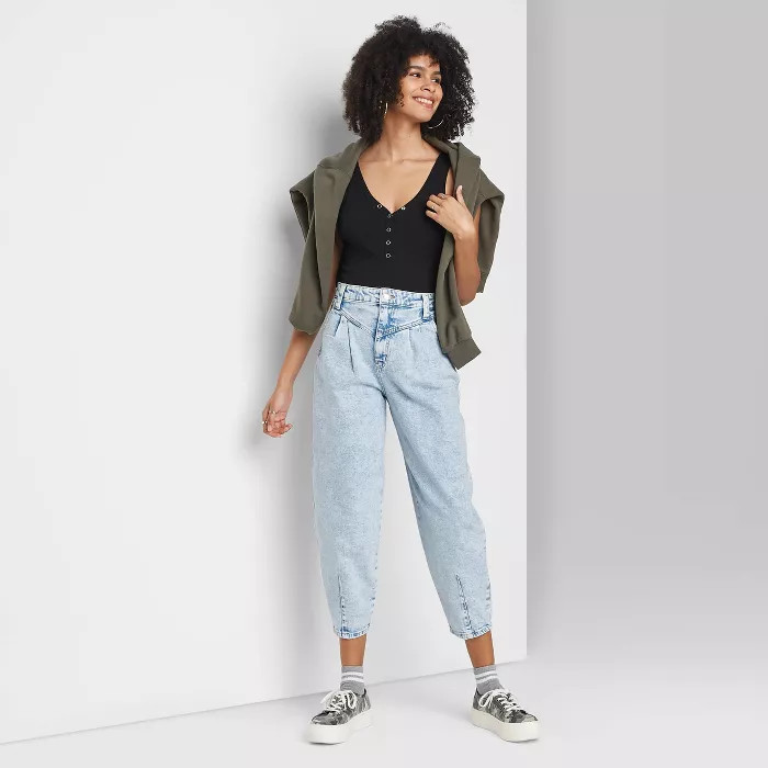 Women's Super-High Rise Balloon Leg Taper Jeans - Wild Fable™ Denim Light Acid Wash | Target