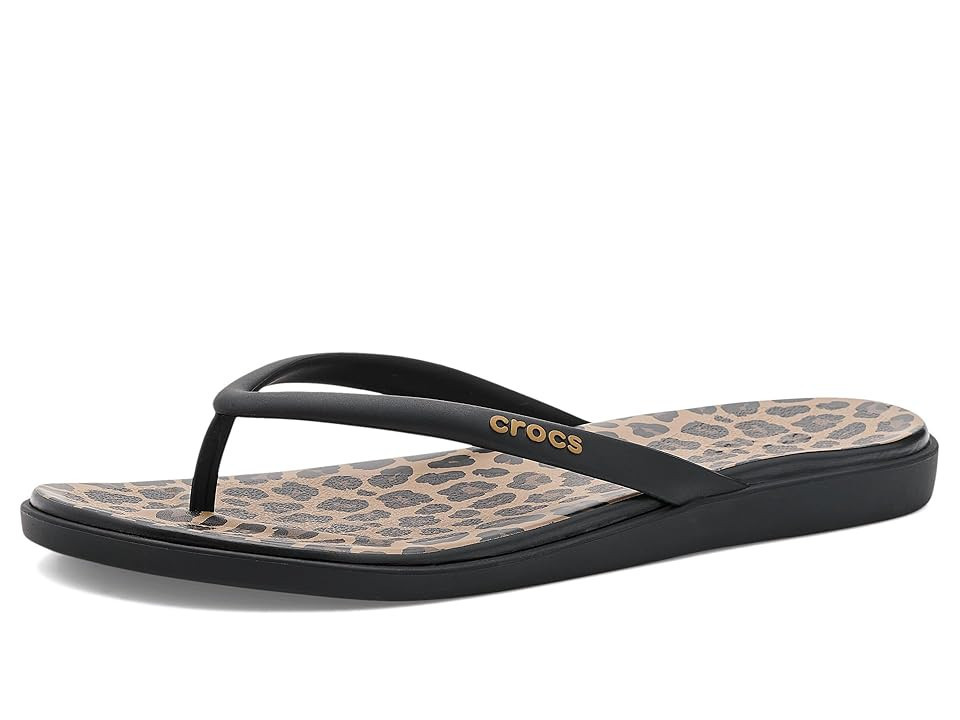 Crocs Miami Round Toe Flip Flop Sandals Women's Sandals Black/Sepia/Leopard : 10 M, Synthetic | Zappos
