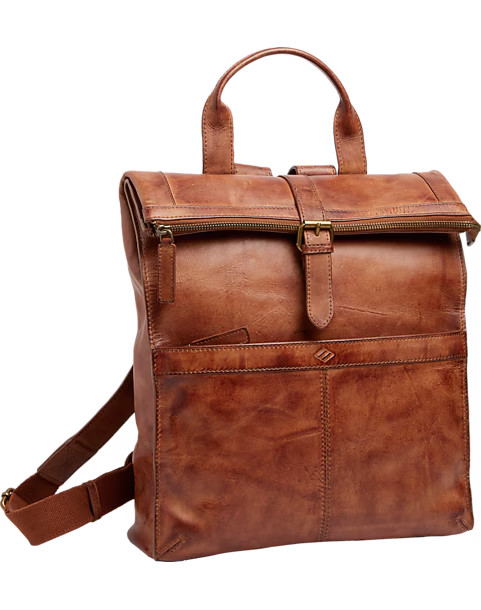 Joseph Abboud Brown Leather Roll-Top Backpack | The Men's Wearhouse