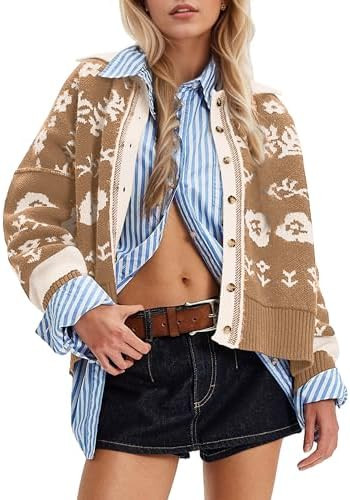 MISSACTIVER Floral Print Button Down Cardigan Sweaters for Women Long Sleeve V Neck Open Front Kn... | Amazon (US)