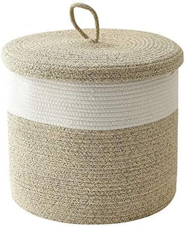 Tegance Woven Rope Basket with Lid - Cotton Rope Baskets for Organizing, Large Laundry Baskets Ha... | Amazon (US)