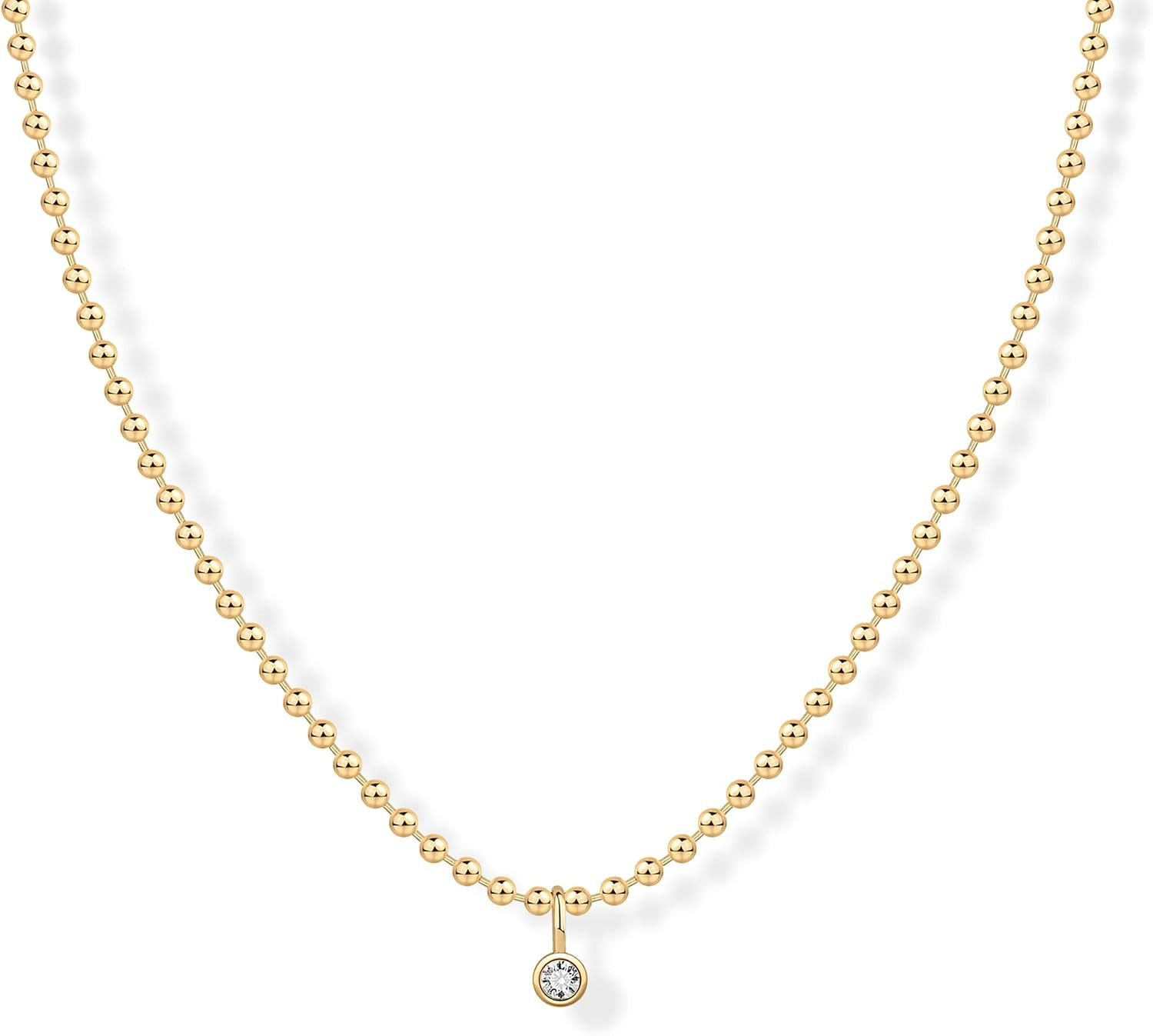 PAVOI 14K Gold Plated Dainty Bezel Set Solitaire Pendant Necklace for Women | Amazon (US)