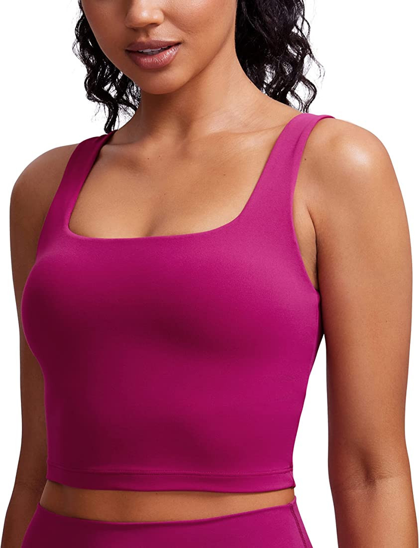 CRZ YOGA Butterluxe Womens Square Neck Longline Sports Bra - Workout Crop Tank Tops Padded with B... | Amazon (US)