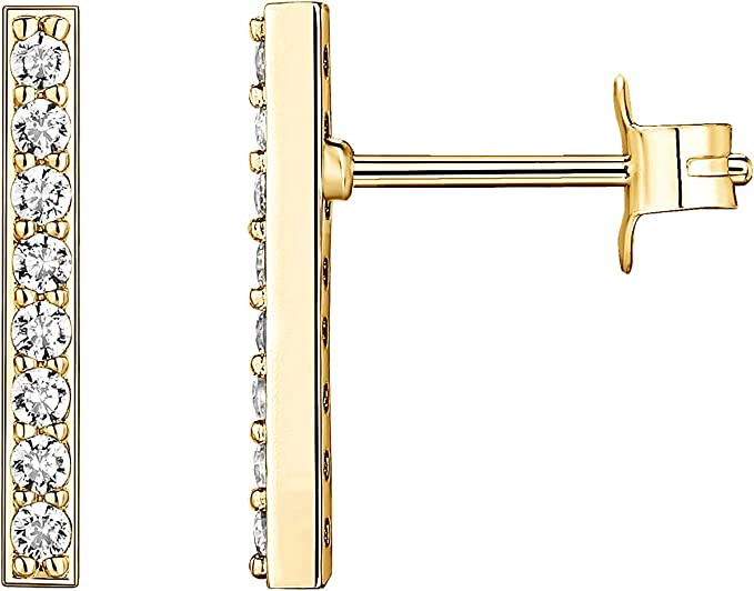 PAVOI 14K Gold Plated Sterling Silver Post Dainty Mini Bar Stud Earrings | Gold Earrings for Wome... | Amazon (US)