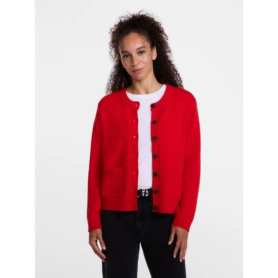 Scenario Women's Crewneck Cardigan with Patch Pockets, Lightweight, Sizes XS-XXXL | Walmart (US)