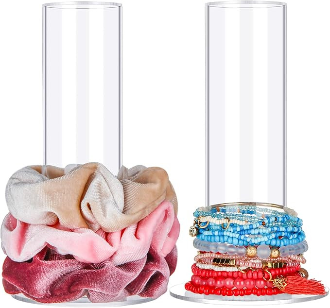 2 Pieces Scrunchie Display Organizer Holder Acrylic Jewelry Bracelet Display Stand T-Bar Bangle D... | Amazon (US)
