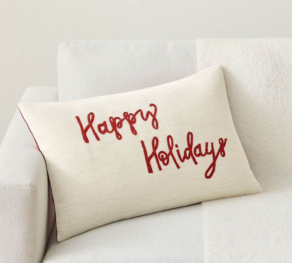 Happy Holidays Embroidered Lumbar Pillow | Pottery Barn (US)